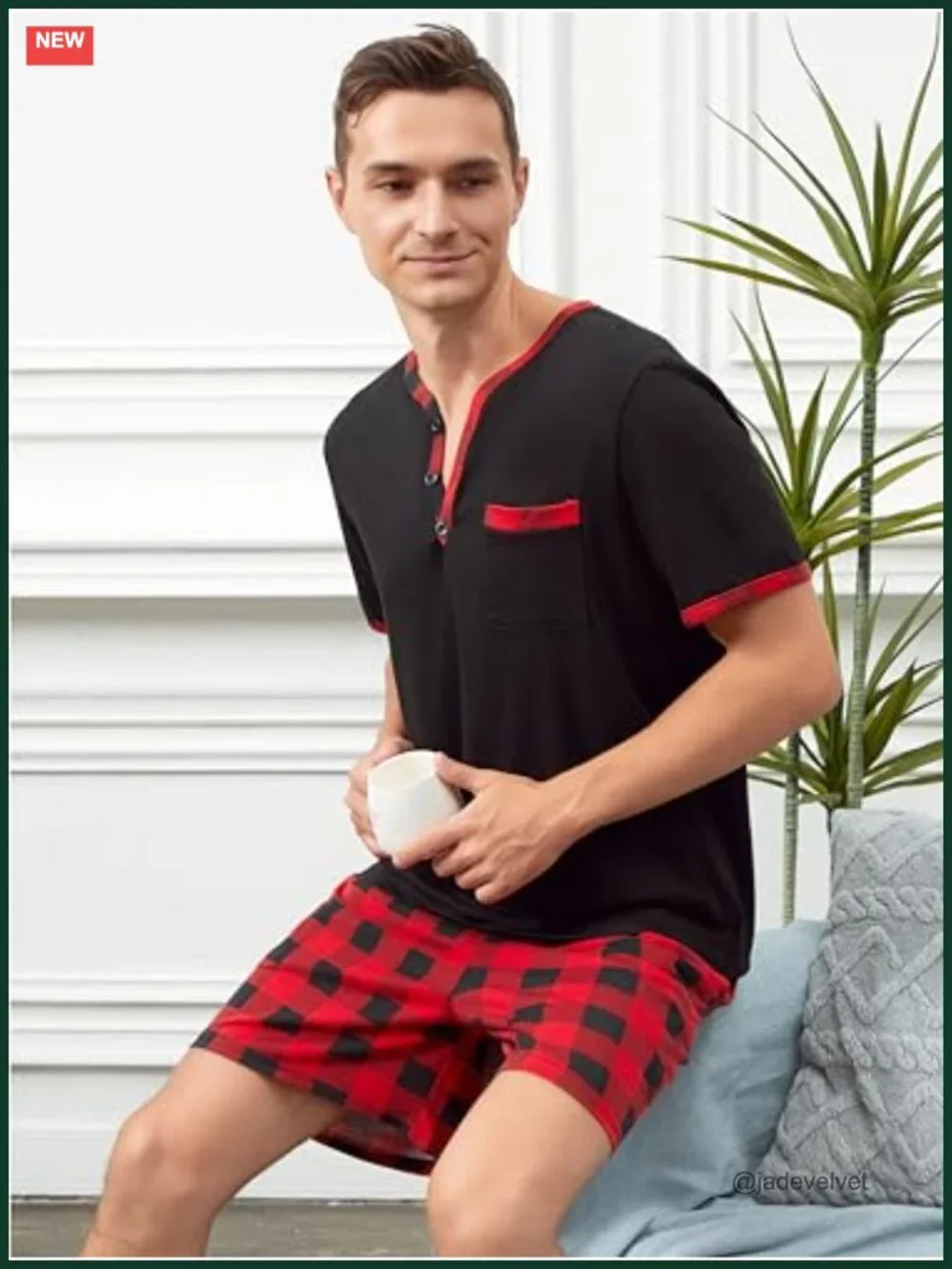 Cotton Pajama Set Short Sleeve Henley Collar Sleepwear